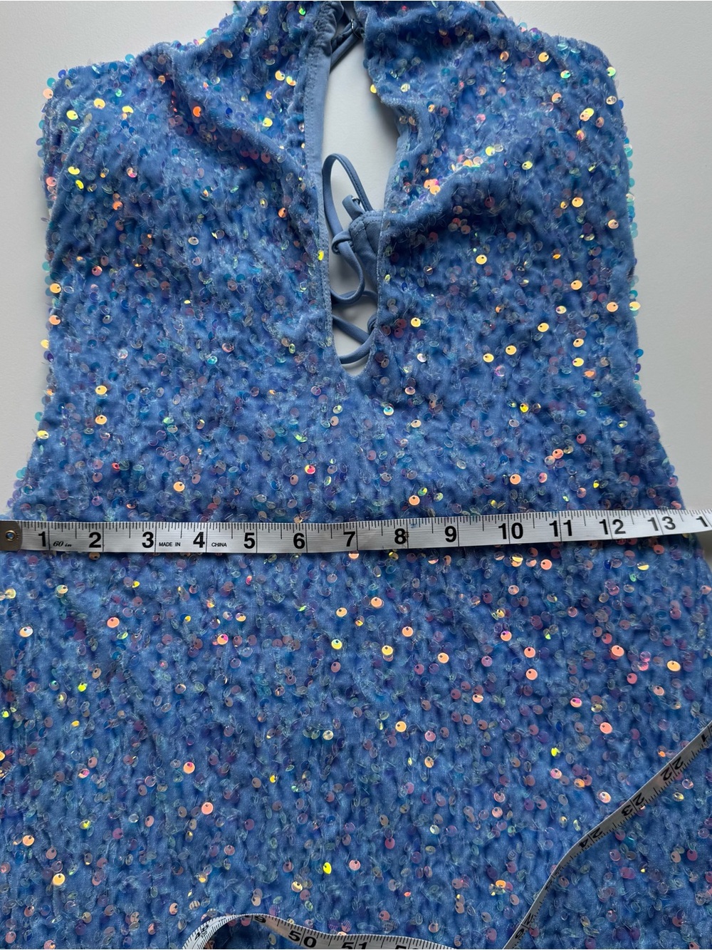 Lucy in the Sky Iridescent Light Blue Sequin Halter mini dress - Picture 8 of 11